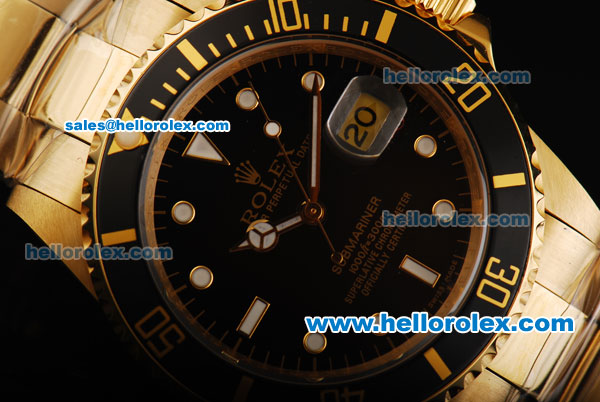 Rolex Submariner Automatic Movement Full Gold with Black Dial and Black Bezel - Click Image to Close